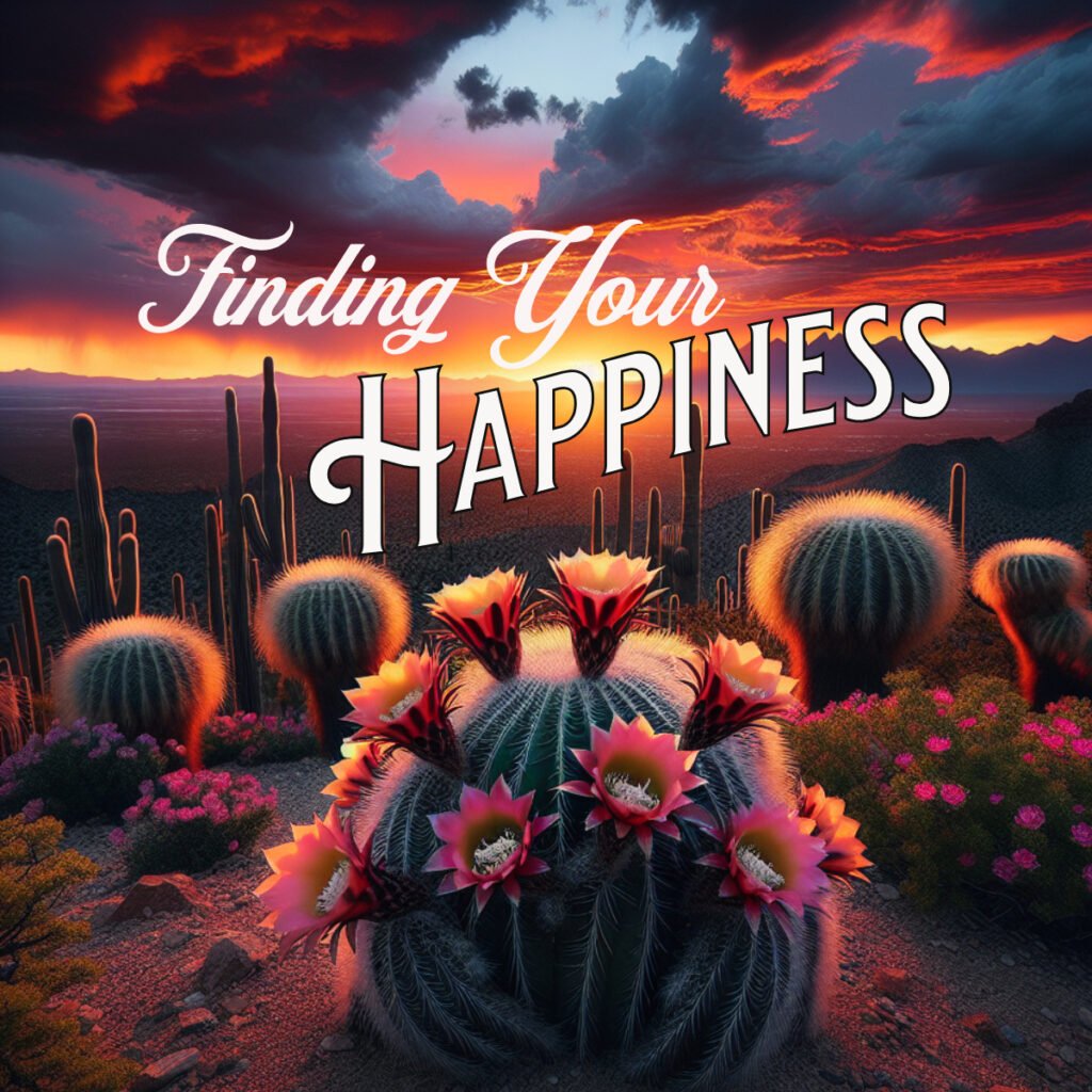 everyday moments Finding Happiness Desert Sunset and flowering cactus